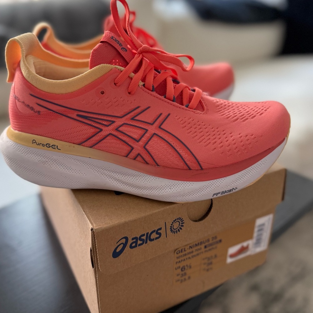 Asics Gel-Nimbus 25 1012B356-700 Womens Papaya Dusty Purple Running Shoes NR6076